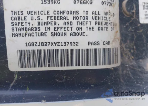 2000 Saturn Sw2 from USA, damaged, VIN 1G8ZJ827XYZ137932